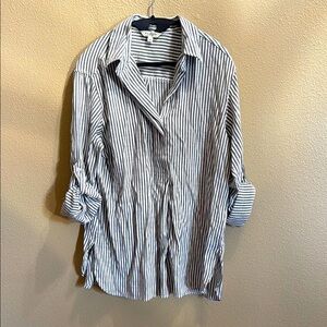 Max Studio Gray and White Striped Popover Tunic